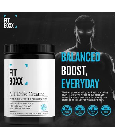 Fit Boxx ATPDrive Micronized Creatine Monohydrate Powder | 5g High Absorption Creatine Supplement for Strength, Muscle Recovery & Focus Unflavored, Vegan, Non-GMO, Gluten-Free, 60 Servings - Buy Online on GoSupps.com
