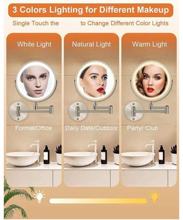 QUR 8In Chargeable Vanity/Bathroom Double Side Mirror 1X/10X Enlarge LED&3Color Temp Touch Screen 360 Rotat C - Buy Online on GoSupps.com