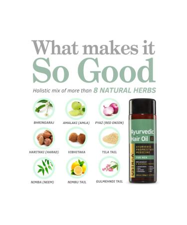 Ustraa Ayurvedic Hair Oil 6.76 Fl Oz - Controls Hair Loss, Fights Dandruff - 8 Natural Herb Extracts - Ayurvedic Nourishment - No Parabens/Silicone/Mineral Oil - Buy Online on GoSupps.com