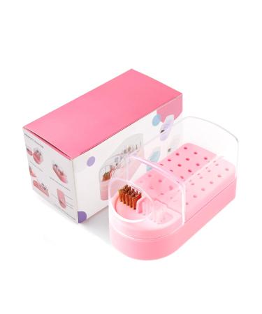 FEIlei 30 Holes Nail Drill Bits Storage Box Nail Grinding Head Holder Stand Display Pink