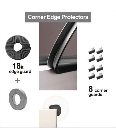 Child Proofing Edge & Corner Protector - 18ft Edge + 8 Corners Foam Cushion Bumpers for Fireplace, Table, Cabinet - Black 9 Piece Set - Buy Online on GoSupps.com