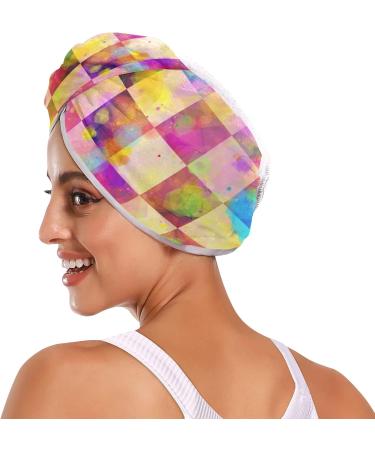 Colorful Checkerboard Hair Drying Towel - 2 Pack Microfiber Hair Turbans for Women | Ideal for Wet & Curly Hair - Buy Online on GoSupps.com