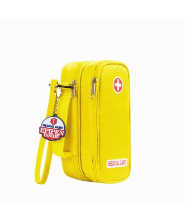EpiPen Carrying Medical Case - 2 Tier - Yellow Insulated Portable Bag with Zipper - for 2 EpiPen's Auvi-Q Asthma Inhaler and Spacer Small Ice Pack Eye Drops Allergy Medicine Essentials (Yellow)