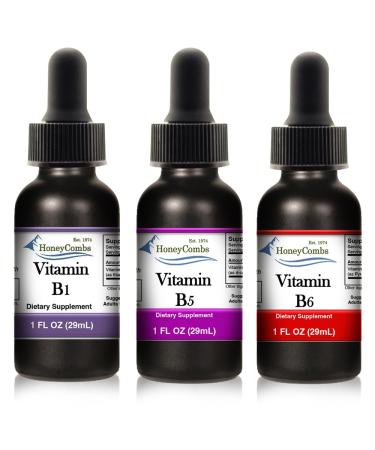 HoneyCombs Liquid Drops 1oz Each Save 10% - High Potency Thiamine Vitamin B1 Extract + Vitamin B5 (Pantothenic Acid) + Vitamin B6 (Pyridoxine)
