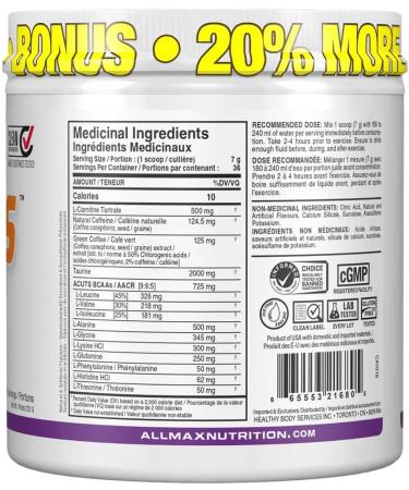 ALLMAX Nutrition - AMINOCUTS (A:CUTS) - Weight-Management BCAA (L-Carnitine + Taurine + Green Coffee) - Grape -dye free- 252 Gram - 36 Servings 252-Gram Grape Escape 36 Servings (Pack of 1) - Buy Online on GoSupps.com