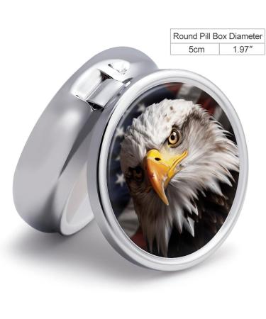 Buy Round Pill Box with America Flag & Eagle Print | 3 Compartment Decorative Metal Pill Organizer - Portable & Stylish Pocket Pill Case - Buy Online on GoSupps.com