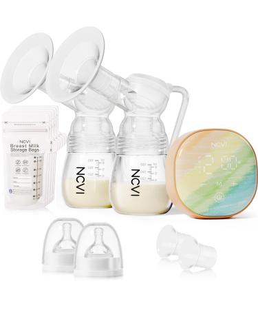 NCVI Double Electric Breast Pump Breast Pump Electric 8122 with 4 Modes 9 Levels Breastfeeding Pump with 21/24mm Flanges Rechargeable Milk Pump Ultra-Quiet for Home & Travel LED Touchscreen Orange