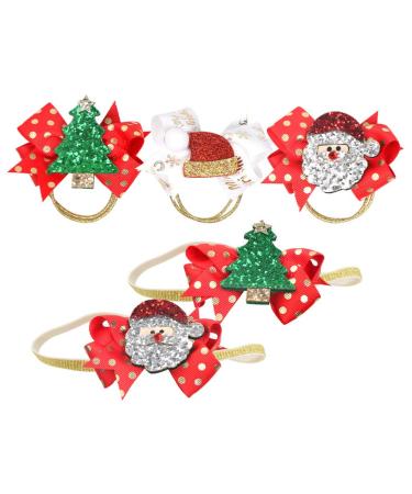 Lurrose 5pcs Christmas Santa Hair Tie Bow Hair Scrunchie Christmas Hat Tree Santa Hair Tie for Kids Girls