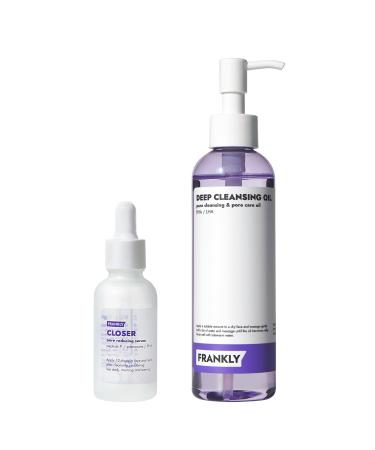 FRANKLY Deep Pore Treatment Duo: Closer Serum & Pore Cleansing Oil | Gifts for Women | BHA/LHA Purifying Cleanser + Peptide Pore Minimizing Serum | Hydrating & Anti-Aging | Korean Skincare Set