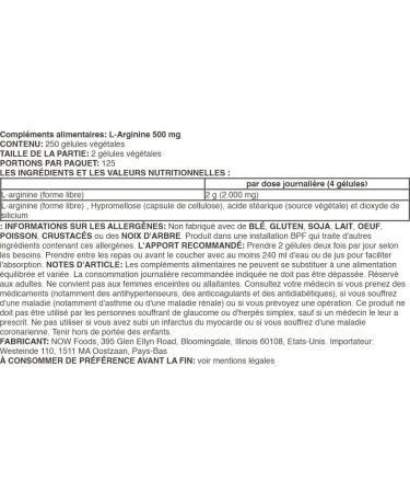 Now Foods L-Arginine 500mg - 250 Vegan Capsules | Premium Amino Acid Supplement for Optimal Health - Buy Online on GoSupps.com