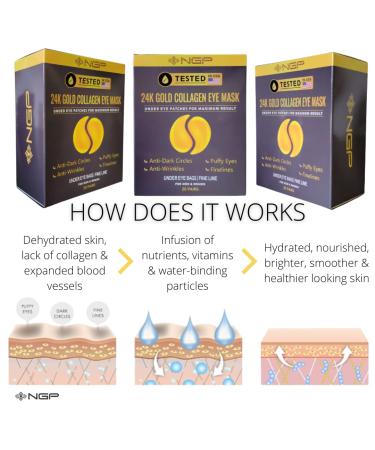 NGP 24K Gold Under Eye Patches - Anti-Aging Skincare for Puffy Eyes | Dark Circle Treatment and Wrinkle Reduction | Nourishing Hydrogel Eye Mask - Buy Online on GoSupps.com