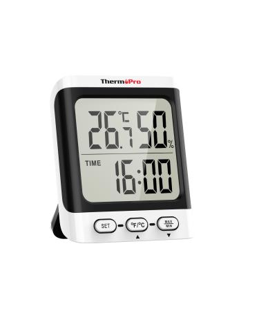ThermoPro TP152 Thermometer inside Hygrometer 0.5 Precise room thermometer time air humidity meter Temperature meter Temperature meter ideal for living room office garage or greenhouse black - Buy Online on GoSupps.com