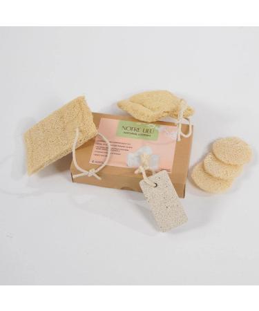 NOTRE LIEU Natural Loofah Sponge Exfoliating Skin for Cellulite - Face Pads Acne Pumice Stone Feet 100% Organic Eco Friendly Egyptian Luffa and Set When Bath Shower Spa  Yellow  4 INC