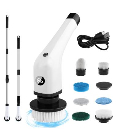 Electric Spin Scrubber for Bathroom Floor Power Scrubber with 8 Brush Heads Cordless Cleaning Brush with Adjustable Extension Handle Power Shower Cleaning White