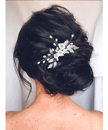 Edary Bride Wedding Hair Comb Silver Flower Headpiece Pearl Wedding Hair Clip Bridal Rhinestone Hair Accessories for Women and Girls - Buy Online on GoSupps.com