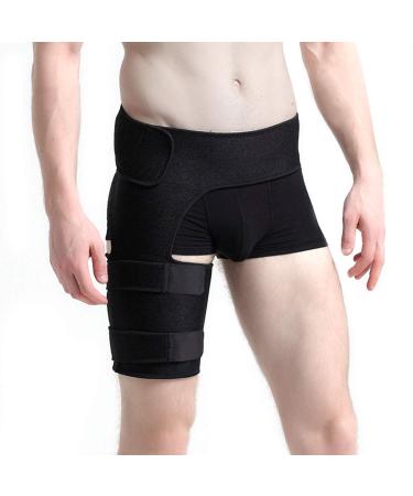 Buy Adjustable Groin Support Wrap for Men & Women - Hip Compression Brace for Pain Relief & Recovery | Thigh Leg Support Sleeve - Black One Size - Buy Online on GoSupps.com