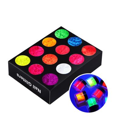 Layhou 12 Colors Nail Art Fluorescent Powder Neon Pigment Powder Set for Nail Painting Decoration Eye Shadow Body Painting