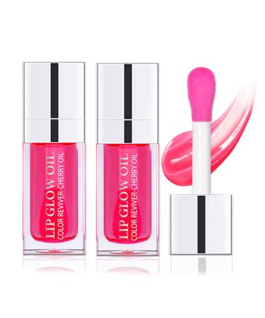 Nobeka 2 PCS Plumping Lip Glow Oil(CHERRY)  Clear Tinted Lip Gloss Set  Moisturize Nourish and Enhance Your Lips with a Natural Long-Lasting Shine - Perfect for Any Occasion