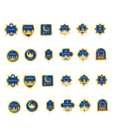 24PCS Eid Mubarak Cupcake Topper Ramadan Cake Decorations Islamic Muslim Party Supplies