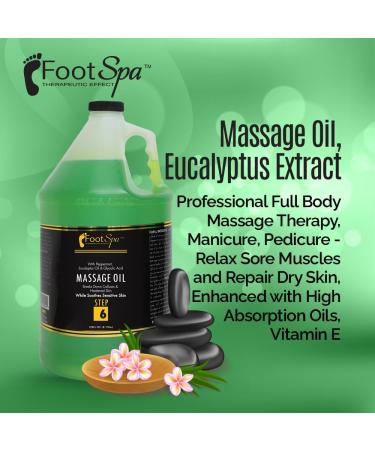 Foot SPA Massage Oil with Eucalyptus Extract - 128 Oz | Professional Full Body Massage Therapy for Sore Muscles & Dry Skin Repair - Manicure & Pedicure Essential - Buy Online on GoSupps.com