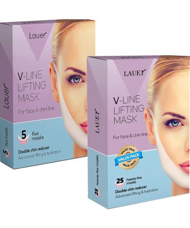 V Shaped Slimming Face Mask Double Chin Reducer V Line Lifting Mask Neck Lift Tape Face Slimmer Patch Chin Strap For Women Jawline Sculptor For Firming and Tightening Skin 5 and 25 Masks Bundle - Buy Online on GoSupps.com