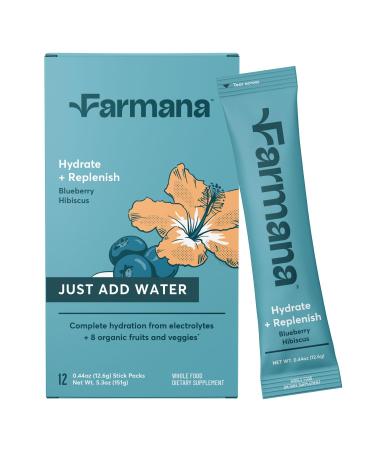 Farmana Low Sodium Electrolyte Drink Mix - Natural Electrolytes Organic Fruits and Greens - No Added Sugar Electrolyte Drink Mix for Rapid Hydration Energy and Recovery - Blueberry Hibiscus Flavor