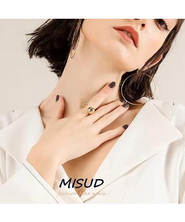 MISUD Extra Long Coffin Fake Nails - 24Pcs Gold & White Swirl False Nails - Glossy Full Cover Nude Acrylic Nails for Women and Girls - Buy Online on GoSupps.com