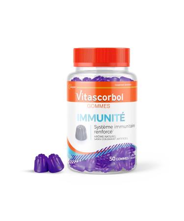VITASCORBOL - IMMUNITY GUMS - Multivitamin supplement - 4 Vitamins - 2 Minerals - Elderberry - Fatigue and immune system - 50 gums taste red fruit - natural flavor