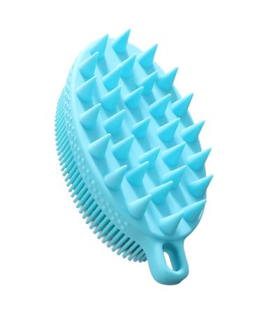 FREATECH 2-in-1 Silicone Body Scrubber - Bath Shower Body Brush and Shampoo Brush Scalp Massager Exfoliator  Deep Cleanse Skin & Hair  Lathers well  Easy to Clean and Long-lasting  Light Blue
