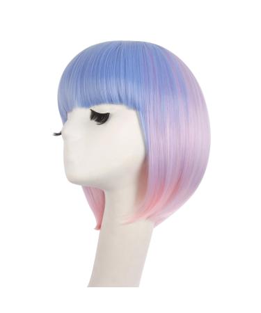 Mapofbeauty 30cm/12 Inch Straight Pony Bobo Hairstyle - Smooth Short Hair in Purple Pink Periwinkle Pale Pink & Blue | International Shipping - Buy Online on GoSupps.com