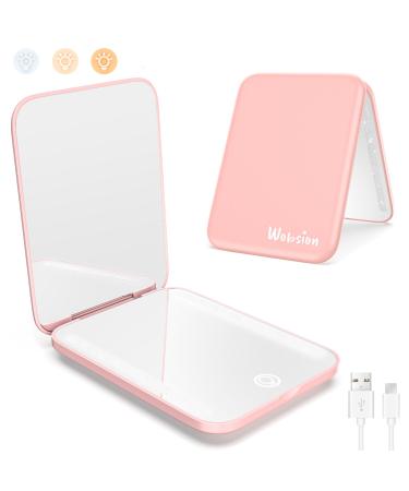 wobsion Compact Mirror with Light Rechargeable 1x/3x Magnifying Led Travel Makeup Mirror Handheld 2-Sided Pocket Mirror Small Portable Mirror for Handbag Gifts for Girls(Pink) Pink Rechargeable
