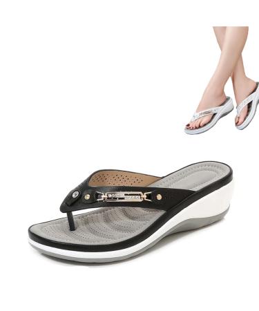 EROOLU Women's Arch Support Soft Cushion Flip Flops Thong Sandals Slippers Orthotic Flip Flops Plantar Fasciitis Sandals (43 Black) 43 Black