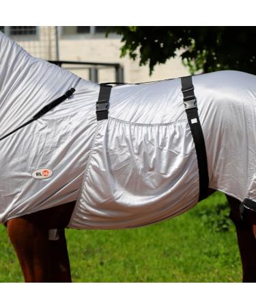 RL24 Eczema Horse Ceiling with Neck & Abdomen - Fine Meshed Insect Protection - Silver Gray 135cm | Double Front Closure & Leg Cords - Buy Online on GoSupps.com