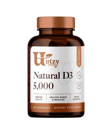 Utzy Naturals D3 5,000 IU | Vitamin D Cholecalciferol | Made in USA | 3rd Party Tested | 60 Capsules