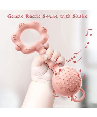 Silicone Baby Teether Rattle Toy - WHOZU Teething Shaker for Infants 3+ Months - Soft & Flexible - Pink - Buy Online on GoSupps.com