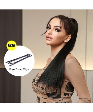 Oefei 24-Inch Black Long Straight Synthetic Ponytail Extension with Velcro Fastener Natural Braid Hairpiece for Women - Buy Online on GoSupps.com