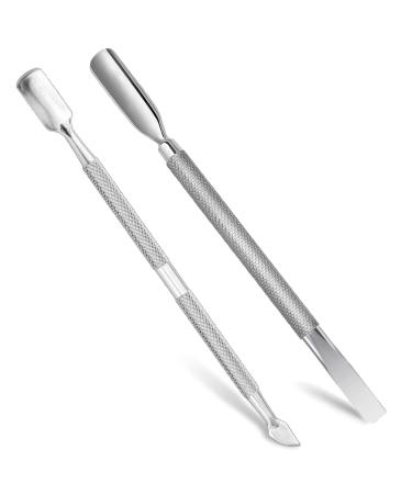 Cuticle Pusher Tool Kit 2 Pack Stainless Steel Nail Cuticle Cleaner Tool Dual Head UV Gel Nail Polish Remover Tool Nail Art Cuticle Trimmer for Removing Dead Skin on Fingers Nail Art 2-piece set