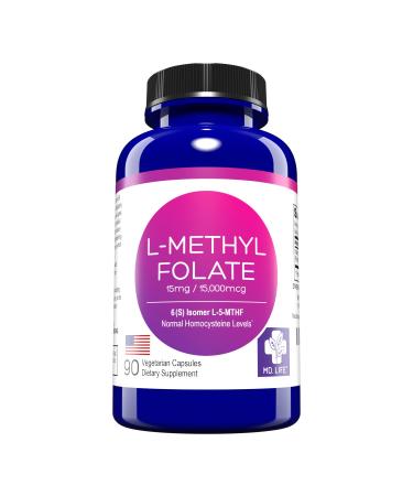 MD. Life L-Methylfolate 15 mg - Active Folate Supplement - Doctor Designed Maximum Strength 5 Mthf Supplement L-Methylfolate 15mg - 90 Vegan Capsules - Essential Amino Acids & Methylated Folate 90 Count (Pack of 1)