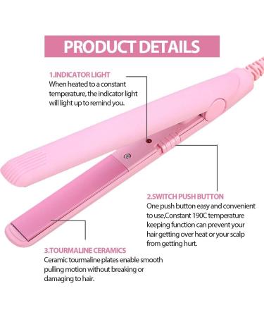 2 in 1 Mini Hair Straightener and Curler - Ceramic Tourmaline Flat Iron for Sleek Waves & Curls (Pink) - International Shipping Available - Buy Online on GoSupps.com