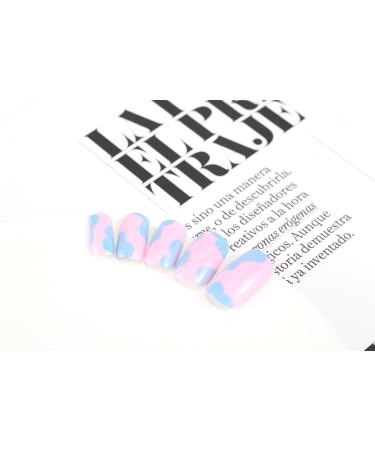 Sethexy French Short Square False Nails Collection - Glossy Aqua Waves | 24Pcs Press on Nails - Buy Online on GoSupps.com
