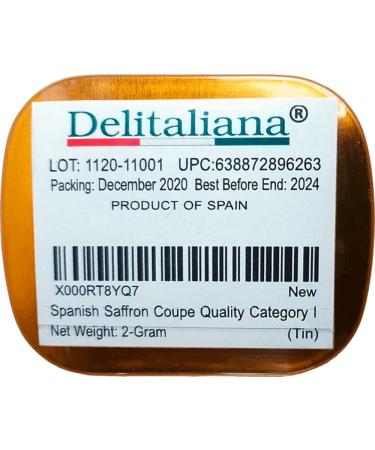 Delitaliana Spanish Saffron Tin 2g - Pure Category I Red Coupe Quality Threads - 2g Filaments (Pack of 1) - Buy Online on GoSupps.com