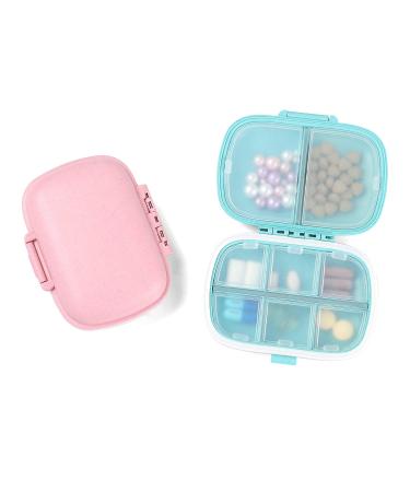 2 PCS Travel Pill Organizer, TEOYALL 8 Compartments Portable Pill Box Small Daily Pill Case Medicine Vitamin Container for Pocket Purse (Blue/ Pink)