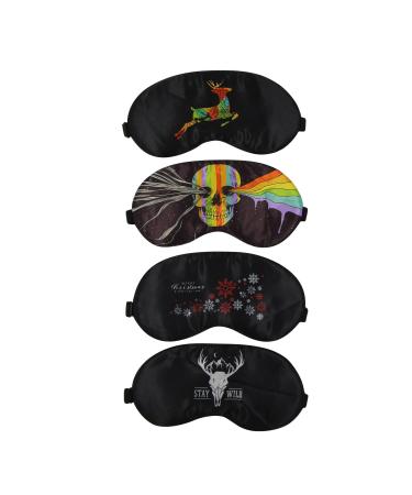 RARITYUS 4 PCS Sleep Mask Eye Mask Skull Print Soft Eyeshade Blindfold with Adjustable Strap for Sleeping Travel Work Naps Blocks Light A 4 Pcs