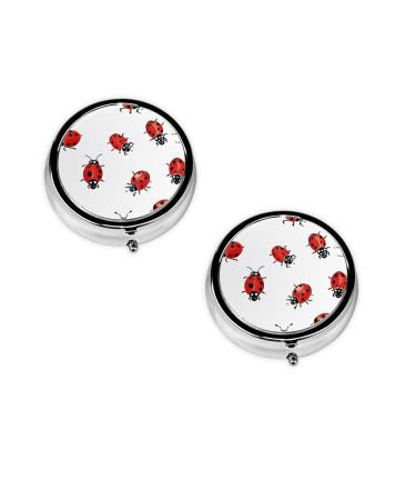 Art Ladybug Tracks Printed Mini Round Pill Box Pill Box 3 Compartment Medicine Pill Case Pill Organizer Travel Pillbox Portable Pill Box for Pocket Home Office Use