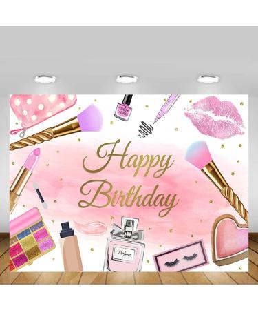 8x6ft Pink Glamour Makeup Spa Happy Birthday Backdrop for Girls and Women - Cosmetics Beauty Photography Background for Party Decoration and Photo Booth Props by MEHOFOND - Buy Online on GoSupps.com