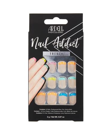 Ardell Nail Addict - Rainbow French |24 colorful artificial nails with glue & file for beautiful fingernails to stick on |Press on Nails - Glebenagel Set with short tips - Buy Online on GoSupps.com