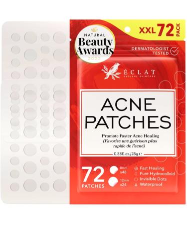 * Pimple Patches for Face, Hydrocolloid Acne Patch, Acne Patches for Face to Cover Zit & Blemish, Invisible Blemish Patches, Suitable for Day & Night, 72 Counts Hydrocolloid Patch Eclat - INDIE SKINCARE BRAND - 72 Pack