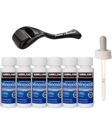 Kirkland Minoxidil for Men - 6 Pack Hair Regrowth Treatment Extra Strength 5% Solution 6 Months Supply with Dropper & Microneedle Roller | International Shipping Available - Buy Online on GoSupps.com