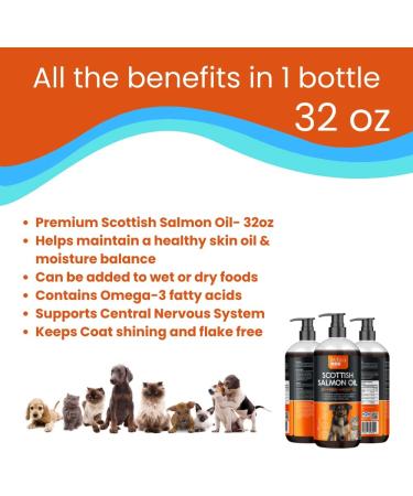 Scottish Salmon Oil for Dogs & Cats 32oz | 1 Year Supply | High Omega 3 EPA & DHA | Natural Source Fatty Acids | Made in Scotland | Ideal for All Ages - Buy Online on GoSupps.com