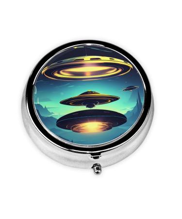 Spacecraft Descendround Pill Box 3 Compartment Round Pill Box Organizer Portable Travel Pill Box for Traveling.